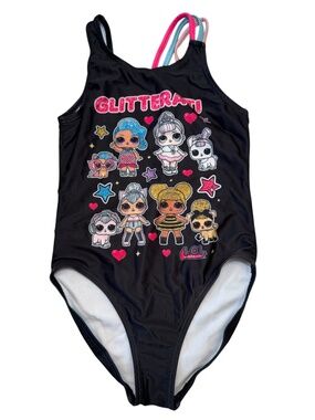 Girls LOL surprise one piece swimsuit black pink & blue Size Small